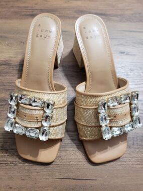 A New Day Women's Beige Kathleen  Buckle Block Heels Sandals